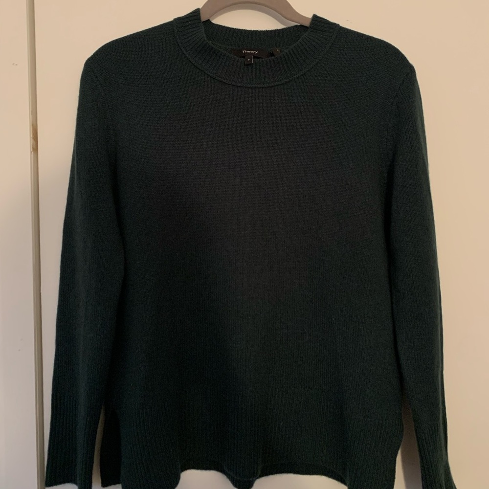 Theory Women’s Dark Green Crewneck Sweater 100% Cashmere